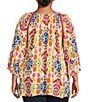 Color:Pink Multi - Image 2 - Plus Size Size Abstract Ikat Print Scoop Neck 3/4 Tiered Sleeve Tunic