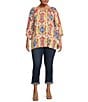 Color:Pink Multi - Image 4 - Plus Size Size Abstract Ikat Print Scoop Neck 3/4 Tiered Sleeve Tunic