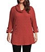 Calessa Plus Size Solid Textured Cowl Neck Roll-Tab Sleeve Tunic, Color:Rust - Image 1
