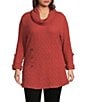 Calessa Plus Size Solid Textured Cowl Neck Roll-Tab Sleeve Tunic, Color:Rust - Image 2
