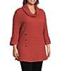 Calessa Plus Size Solid Textured Cowl Neck Roll-Tab Sleeve Tunic, Color:Rust - Image 5