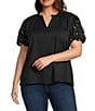 Calessa Plus Size Split V-Neck Beaded Short Sleeve Tunic - Image 1