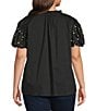 Calessa Plus Size Split V-Neck Beaded Short Sleeve Tunic - Image 2