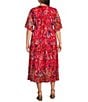 Color:Red Multi - Image 2 - Plus Size Stretch Mesh Abstract Print V-Neck Short Flutter Sleeve Tiered Hem Dress
