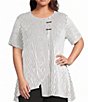 Calessa Plus Size Textured Knit Asymmetric Hem Striped Tunic - Image 1
