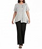 Calessa Plus Size Textured Knit Asymmetric Hem Striped Tunic - Image 3