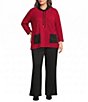 Calessa Plus Size Textured Knit Contrast Drawstring Cowl Neck 3/4 Sleeve Patch Pocket Tunic - Image 3