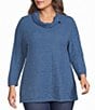 Calessa Plus Size Textured Knit Cowl Neck 3/4 Sleeve Top - Image 1