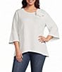 Calessa Plus Size Textured Knit Floral Applique Round Neck 3/4 High Low Tunic - Image 1