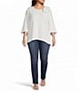 Calessa Plus Size Textured Knit Floral Applique Round Neck 3/4 High Low Tunic - Image 3