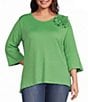 Calessa Plus Size Textured Knit Floral Applique Round Neck 3/4 High Low Tunic - Image 5