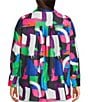 Calessa Plus Size Textured Knit Geometric Multicolor Point Collar Long Sleeve Button-Front Tunic, Color:Black Multi - Image 2