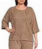 Calessa Plus Size Textured Knit Round Neck 3/4 Roll-Tab Sleeve Coordinating Tunic - Image 1