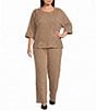 Calessa Plus Size Textured Knit Round Neck 3/4 Roll-Tab Sleeve Coordinating Tunic - Image 3