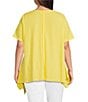 Calessa Plus Size Textured Knit Scoop Neck Short Sleeve Asymmetric Hem Tunic, Color:Yellow - Image 2