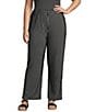 Calessa Plus Size Textured Knit Stripe Wide-Leg Pull-On Ankle Pants - Image 1