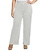 Calessa Plus Size Textured Knit Stripe Wide Leg Pull-On Ankle Pants - Image 1