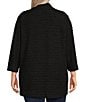Color:Black - Image 2 - Plus Size Textured Popcorn Knit Draped Open Front 3/4 Sleeve Asymmetrical Cardigan