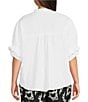 Calessa Plus Size Textured Split Tie Neck Elbow Length Sleeve Button Front Tunic - Image 2
