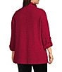 Calessa Plus Size Textured Yarn-Dye Wire Collar Long Roll-Tab Sleeve Quarter-Zip Knit Top, Color:Crimson - Image 4