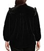 Calessa Plus Size Velvet Floral Embroidered Ruffle Split V-Neck Long Sleeve Button Front Shirt - Image 2