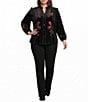 Calessa Plus Size Velvet Floral Embroidered Ruffle Split V-Neck Long Sleeve Button Front Shirt - Image 3