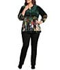 Calessa Plus Size Velvet Floral Embroidered V-Neck Long Sleeve Partial Button Front Tunic - Image 3