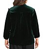 Calessa Plus Size Velvet Tonal Embroidery Ruffle Split V-Neck 3/4 Sleeve Button Front Tunic - Image 2