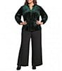 Calessa Plus Size Velvet Tonal Embroidery Ruffle Split V-Neck 3/4 Sleeve Button Front Tunic - Image 3