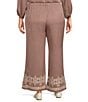 Calessa Plus Size Wide Leg Embroidered Border Hem Pull-On Coordinating Cropped Pants - Image 2