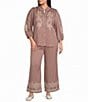 Calessa Plus Size Wide Leg Embroidered Border Hem Pull-On Coordinating Cropped Pants - Image 3