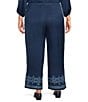 Calessa Plus Size Wide Leg Embroidered Border Hem Pull-On Cropped Coordinating Pants - Image 2