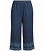 Calessa Plus Size Wide Leg Embroidered Border Hem Pull-On Cropped Coordinating Pants - Image 5