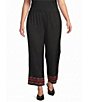 Calessa Plus Size Wide Leg Embroidered Border Hem Pull-On Cropped Pants - Image 1