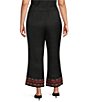 Calessa Plus Size Wide Leg Embroidered Border Hem Pull-On Cropped Pants - Image 2
