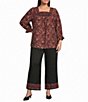 Calessa Plus Size Wide Leg Embroidered Border Hem Pull-On Cropped Pants - Image 3