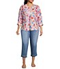 Calessa Plus Size Woven Abstract Floral Split V-Neck 3/4 Sleeve Tunic - Image 3