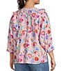 Calessa Plus Size Woven Abstract Floral Split V-Neck 3/4 Sleeve Tunic - Image 4