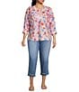 Calessa Plus Size Woven Abstract Floral Split V-Neck 3/4 Sleeve Tunic - Image 5