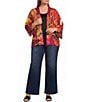 Calessa Plus Size Woven Digital Print Drape Collar Open-Front 3/4 Sleeve Kimono - Image 3