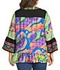 Calessa Plus Size Woven Embroidered Patchwork Split V-Neck 3/4 Bell Sleeve Tunic - Image 2
