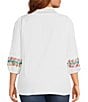 Calessa Plus Size Woven Embroidered Patchwork Stand Split V-Neck 3/4 Sleeve Tunic - Image 2