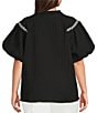 Calessa Plus Size Woven Embroidered Split V-Neck Elbow Sleeve Tunic - Image 2
