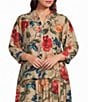 Calessa Plus Size Woven Floral Split V-Neck 3/4 Sleeve Button Front Coordinating Blouse - Image 1