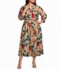 Calessa Plus Size Woven Floral Split V-Neck 3/4 Sleeve Button Front Coordinating Blouse - Image 3