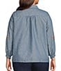 Calessa Plus Size Woven Leaf Embroidery Point Collar 3/4 Sleeve Button Front Shirt - Image 2