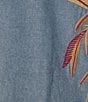 Calessa Plus Size Woven Leaf Embroidery Point Collar 3/4 Sleeve Button Front Shirt - Image 5