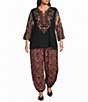 Calessa Plus Size Woven Multi Print Embroidered Split V-Neck 3/4 Bell Sleeve Tunic - Image 3