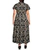 Calessa Plus Size Woven Split V-Neck Puff Sleeve A-Line Midi Dress - Image 2