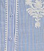 Calessa Plus Size Woven Stripe Split V-Neck 3/4 Balloon Sleeve Embroidered Button Front Tunic - Image 4